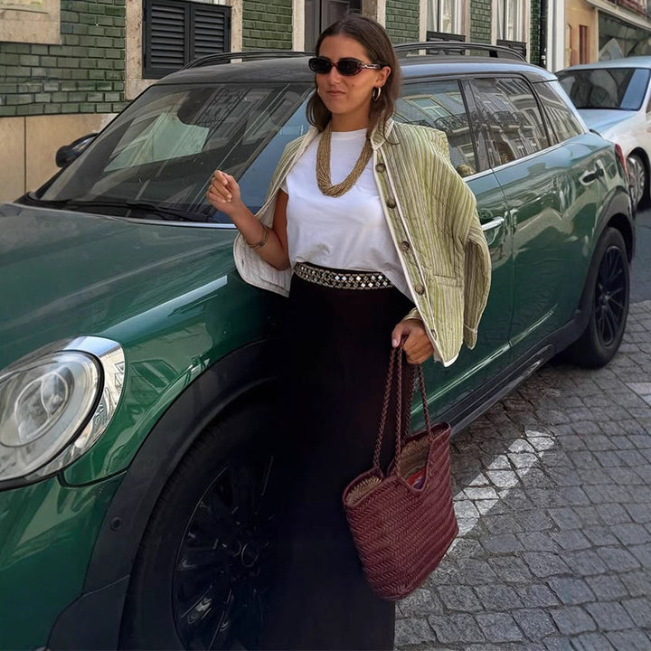 Dame lätt vadderad jacka med modernt randmönster Eva Jonsson-Eva Jonsson