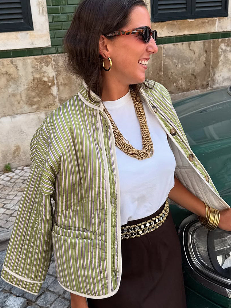 Dame lätt vadderad jacka med modernt randmönster Eva Jonsson-Eva Jonsson