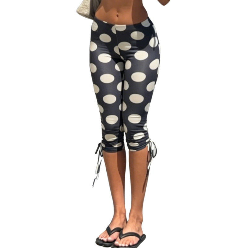 Dame leggings med grafiskt prickmönster och sidon snörningar Mirla-Eva Jonsson