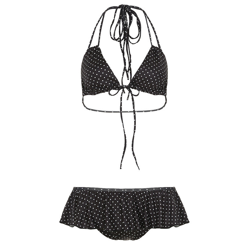 Dame lekfull triangel-bikini-set med volangkant och bindsnören Mirla-Eva Jonsson