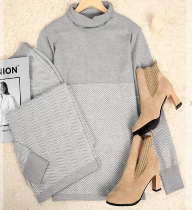 Dame loungewear-set med hög krage och strukturerat mönster Mirla-Eva Jonsson
