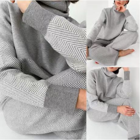Dame loungewear-set med hög krage och strukturerat mönster Mirla-Eva Jonsson