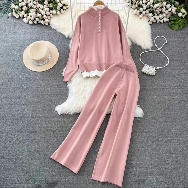 Dame loungewear-set med hög ribbstruktur och knapppdetaljering Mirla-Eva Jonsson