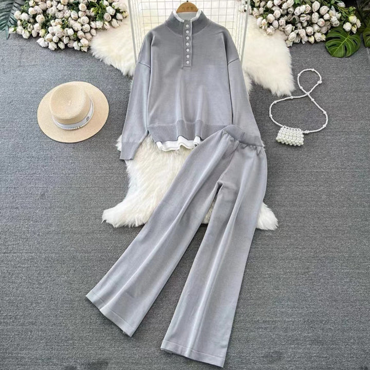 Dame loungewear-set med hög ribbstruktur och knapppdetaljering Mirla-Eva Jonsson