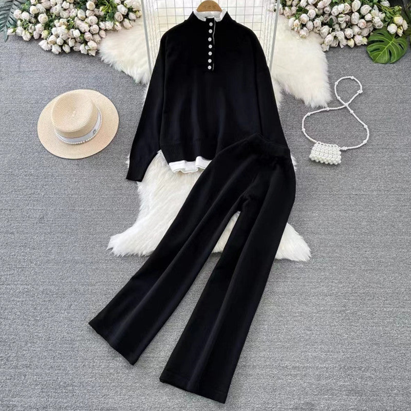 Dame loungewear-set med hög ribbstruktur och knapppdetaljering Mirla-Eva Jonsson