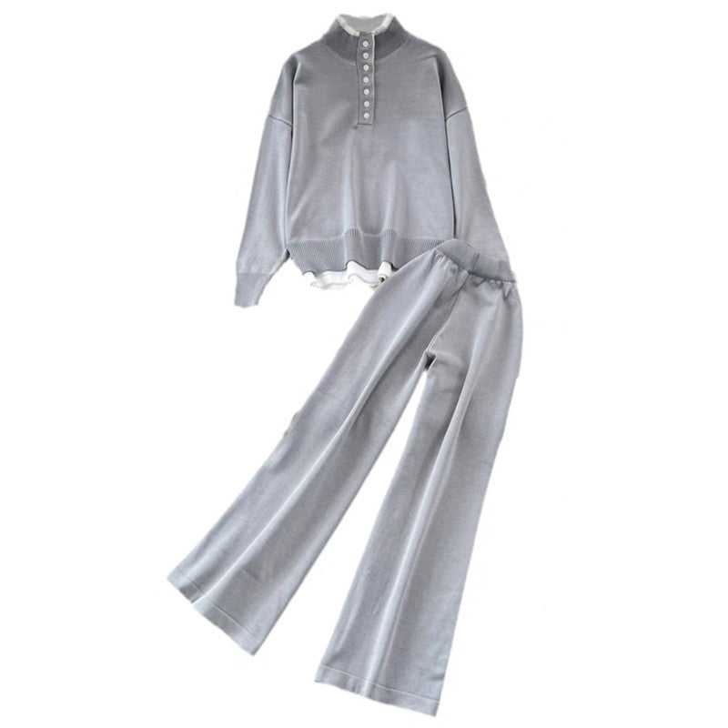 Dame loungewear-set med hög ribbstruktur och knapppdetaljering Mirla-Eva Jonsson