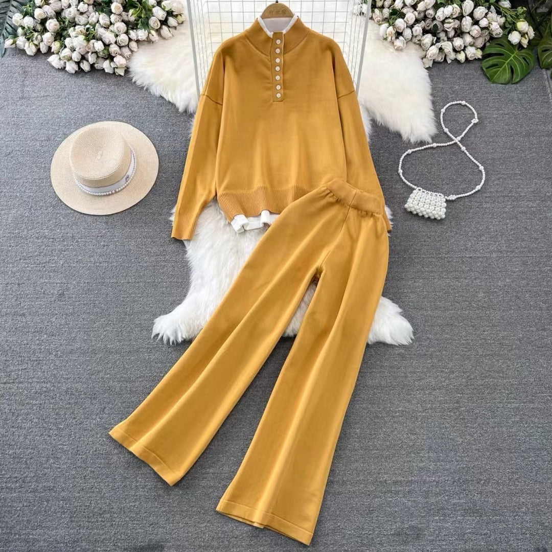 Dame loungewear-set med hög ribbstruktur och knapppdetaljering Mirla-Eva Jonsson