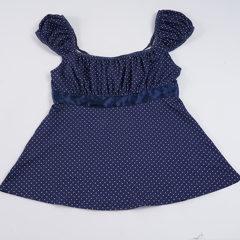 Dame luftig Polka-Dots blusenshirt med snygg volangkrage Mirla-Eva Jonsson