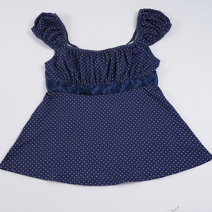 Dame luftig Polka-Dots blusenshirt med snygg volangkrage Mirla-Eva Jonsson