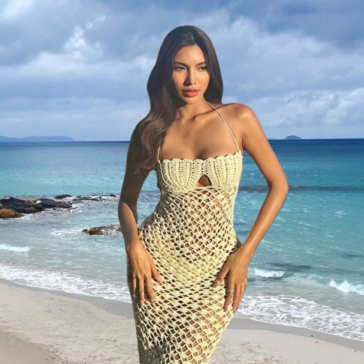 Dame luftig strandklänning med elegant virkmönster Eva Jonsson-Eva Jonsson