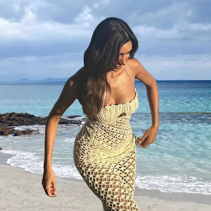 Dame luftig strandklänning med elegant virkmönster Eva Jonsson-Eva Jonsson