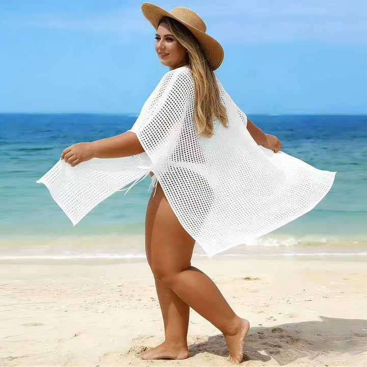 Dame luftig strandöverdrag med V-hals och sidoband Mirla-Eva Jonsson