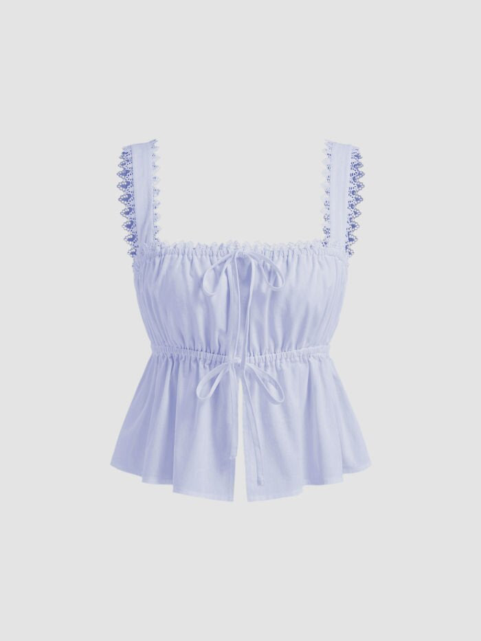 Dame luftigt Crop-Top med justerbar snörning och volangdetaljer Mirla-Eva Jonsson