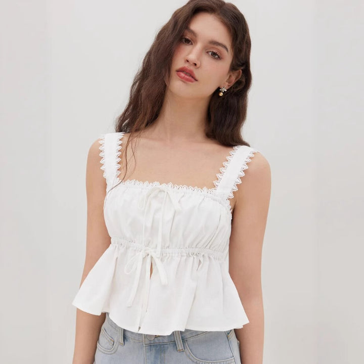 Dame luftigt Crop-Top med justerbar snörning och volangdetaljer Mirla-Eva Jonsson