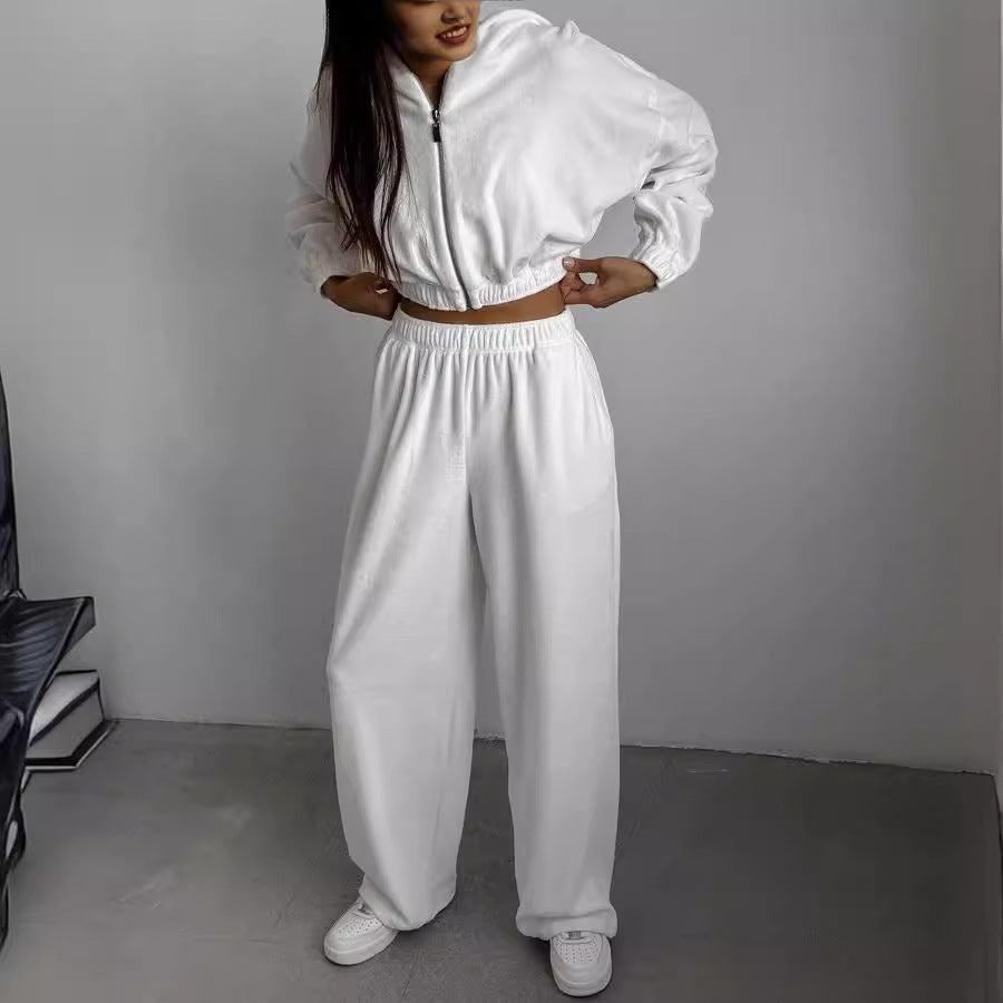 Dame lyxig velour loungedräkt med huva och dragkedja Eva Jonsson-Eva Jonsson