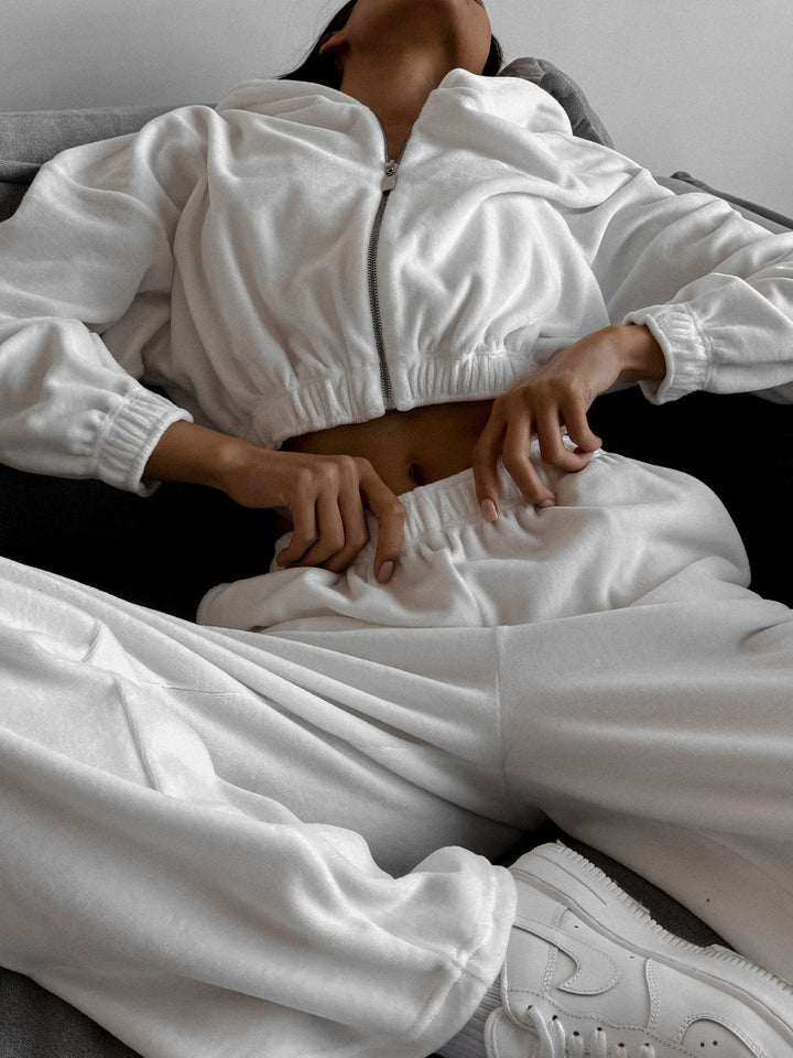 Dame lyxig velour loungedräkt med huva och dragkedja Eva Jonsson-Eva Jonsson