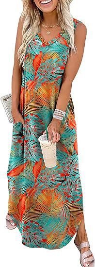 Dame maxi dress med modern V-udskæring og praktisk lomme design Mirla-Eva Jonsson