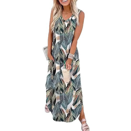 Dame maxi dress med modern V-udskæring og praktisk lomme design Mirla-Eva Jonsson