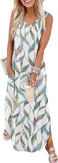Dame maxi dress med modern V-udskæring og praktisk lomme design Mirla-Eva Jonsson