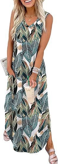 Dame maxi dress med modern V-udskæring og praktisk lomme design Mirla-Eva Jonsson