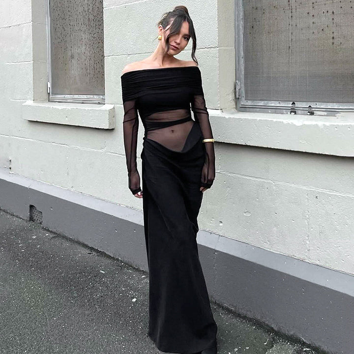 Dame maxikjol med axelöppen design och flödande tyg Mirla-Eva Jonsson