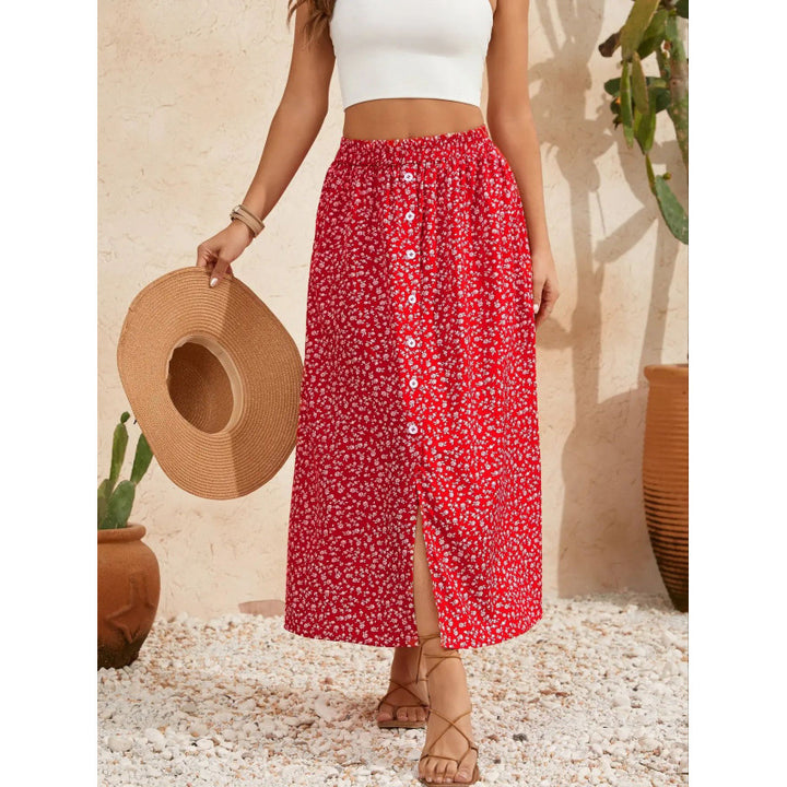 Dame maxikjol med blommönster och knappdetaljer Mirla-Eva Jonsson