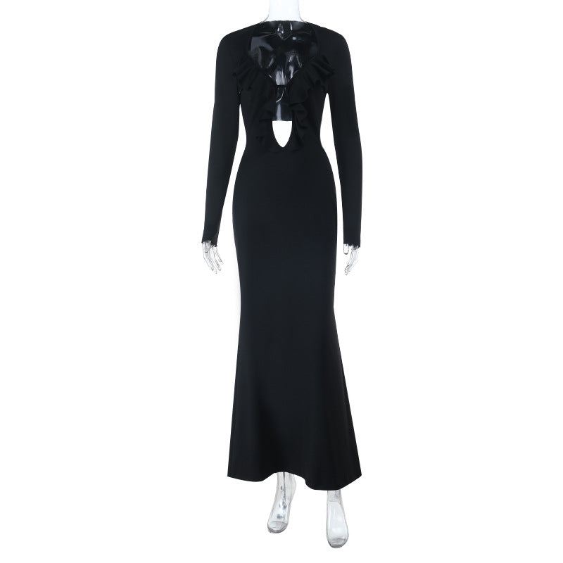 Dame maxikjol med elegant volangdetalj och snygg rygghalsning Mirla-Eva Jonsson