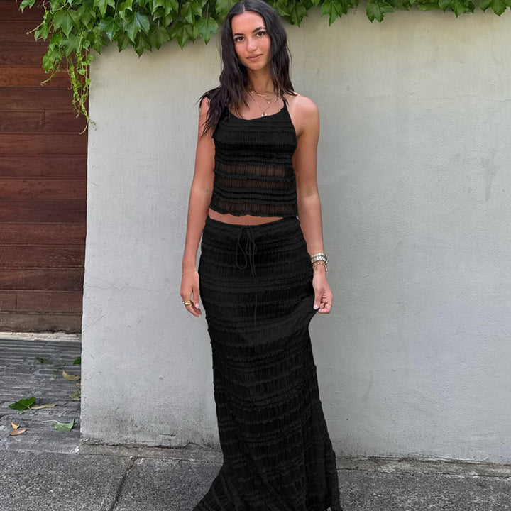 Dame maxikjol med off-shoulder design och rynkor Mirla-Eva Jonsson