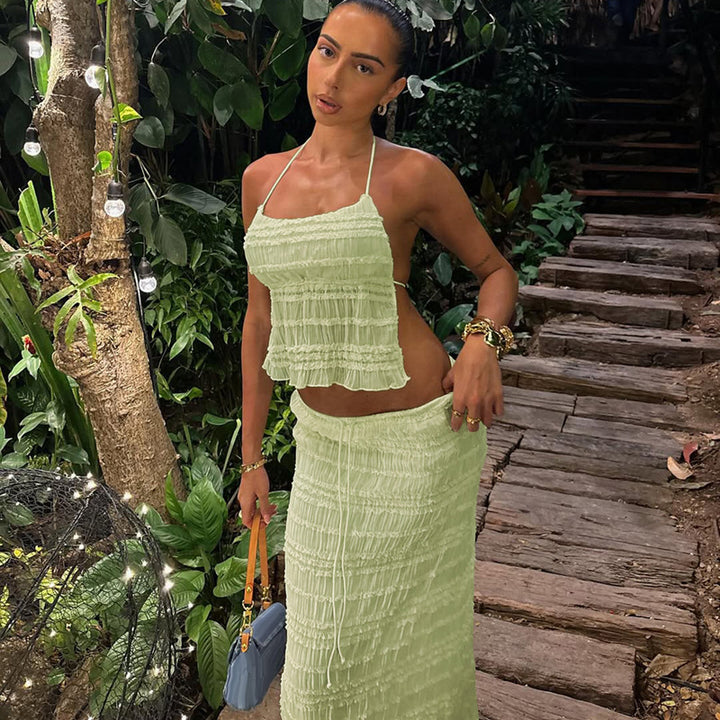Dame maxikjol med off-shoulder design och rynkor Mirla-Eva Jonsson