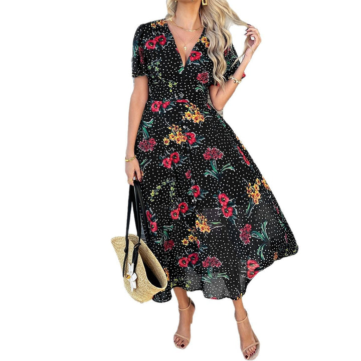 Dame maxikjole med blomsterprint og prikkedesign Mirla-Eva Jonsson