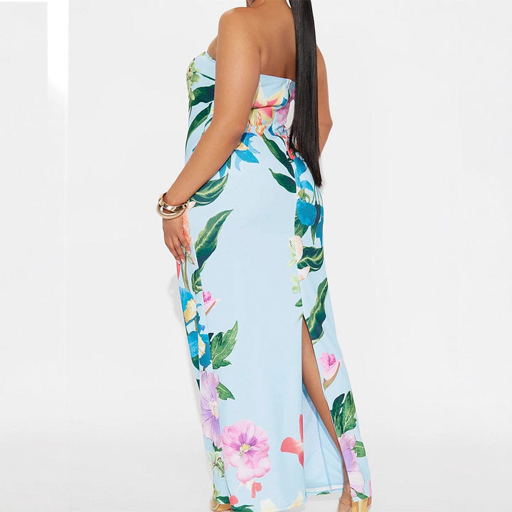 Dame maxiklänning i elegant bandeau-stil med blommönster Mirla-Eva Jonsson