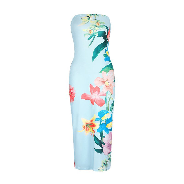 Dame maxiklänning i elegant bandeau-stil med blommönster Mirla-Eva Jonsson
