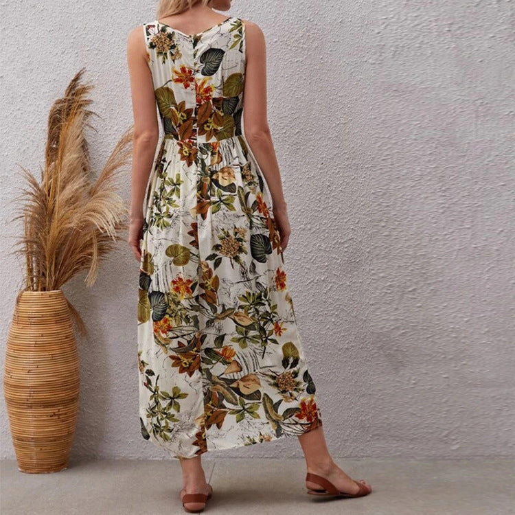 Dame maxiklänning med blommigt mönster och hög midja Mirla-Eva Jonsson