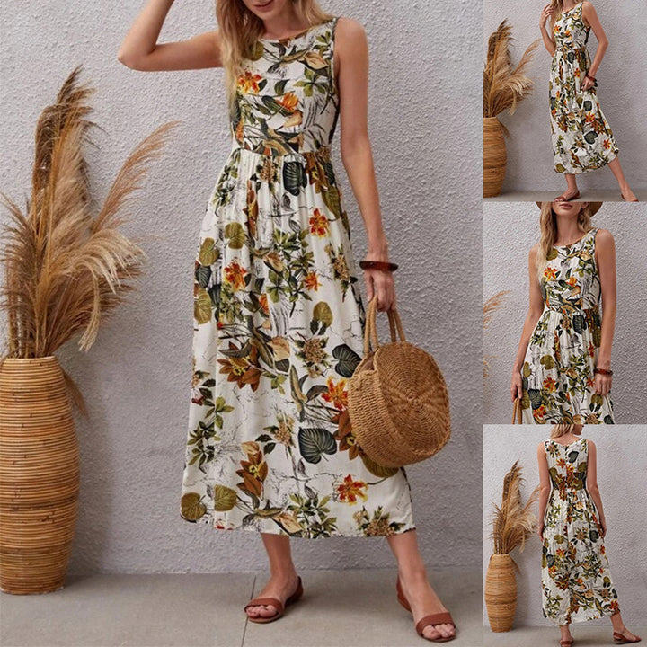 Dame maxiklänning med blommigt mönster och hög midja Mirla-Eva Jonsson
