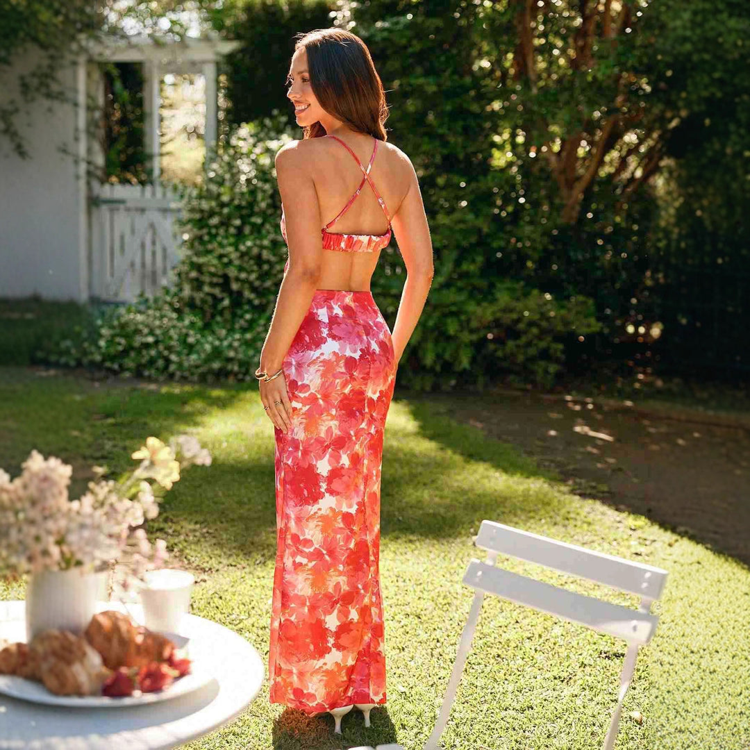 Dame maxiklänning med cut-out och blommönster Mirla-Eva Jonsson