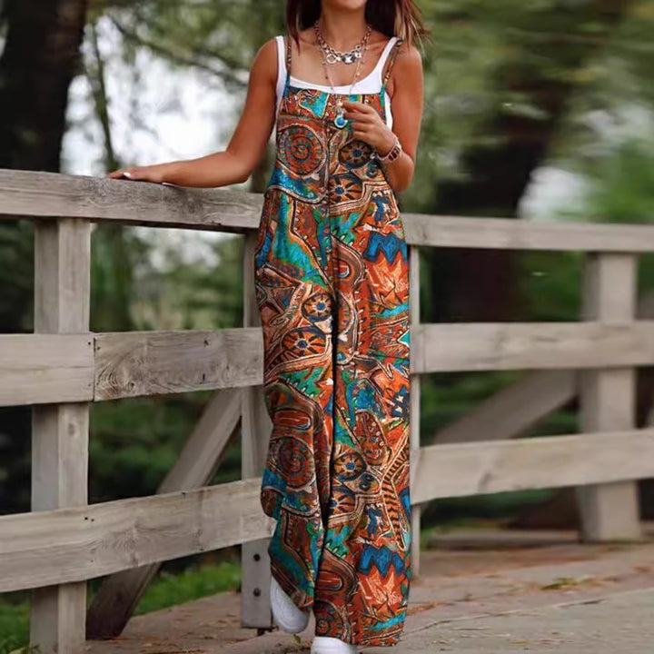 Dame maxiklänning med lekfullt etno-mönster och breda axelremmar Eva Jonsson-Eva Jonsson