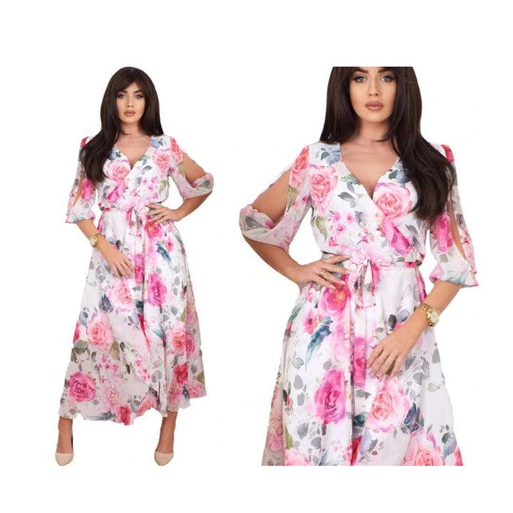 Dame maxiklänning med off-shoulder ärmar och blommig design Mirla-Eva Jonsson