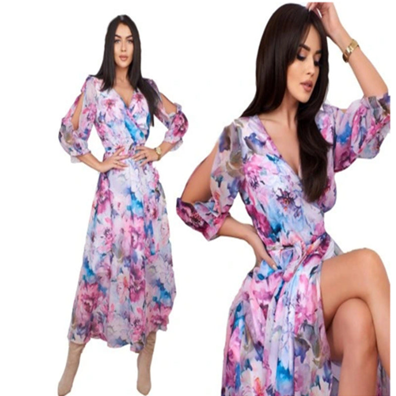 Dame maxiklänning med off-shoulder ärmar och blommig design Mirla-Eva Jonsson
