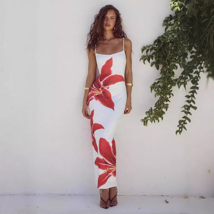 Dame maxikleid mit raffiniertem Blumenmuster und schmalen Trägern Mirla-Eva Jonsson