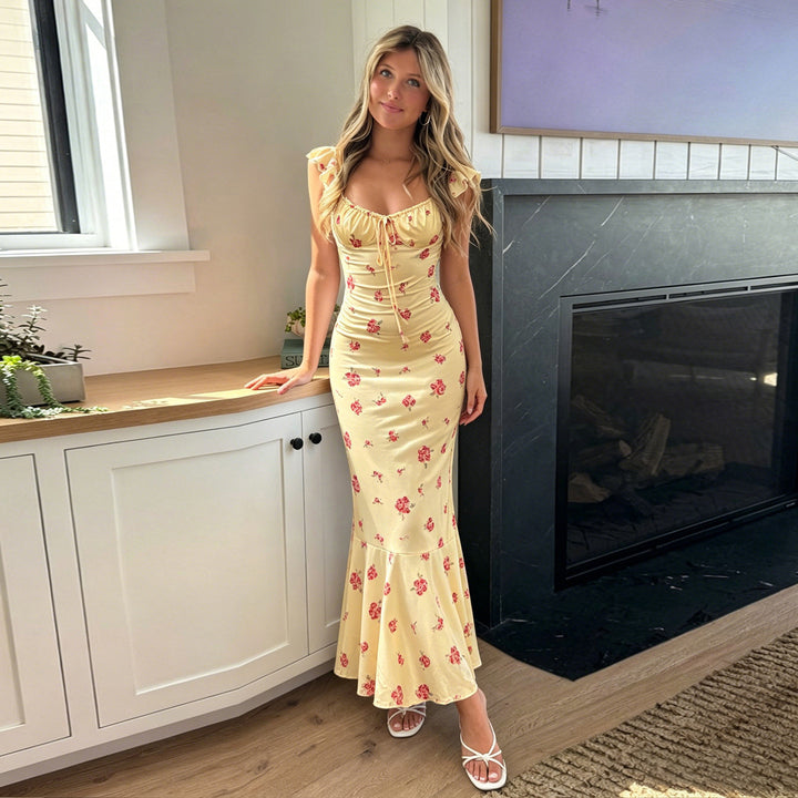 Dame maxikleid mit rüschen säum und floralem muster Mirla-Eva Jonsson