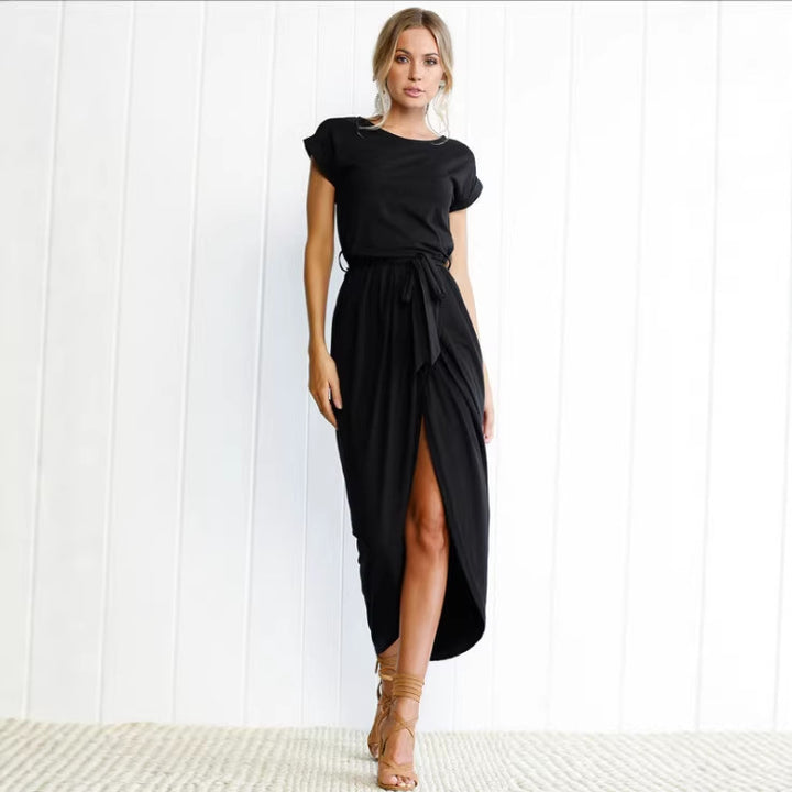 Dame midiklänning med elegant wrap-look och sidofil Mirla-Eva Jonsson