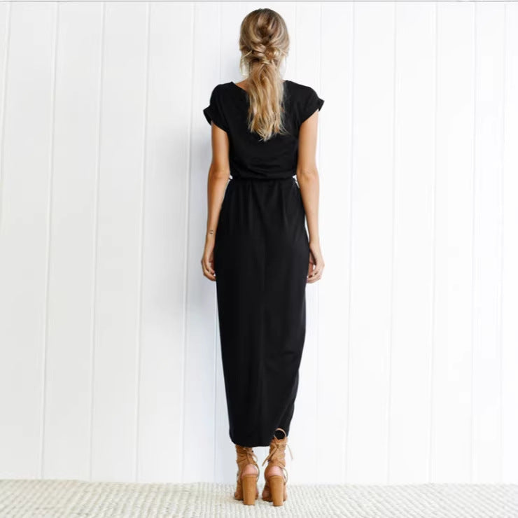 Dame midiklänning med elegant wrap-look och sidofil Mirla-Eva Jonsson