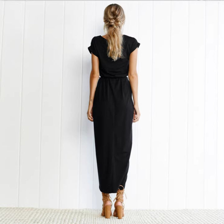 Dame midiklänning med elegant wrap-look och sidofil Mirla-Eva Jonsson