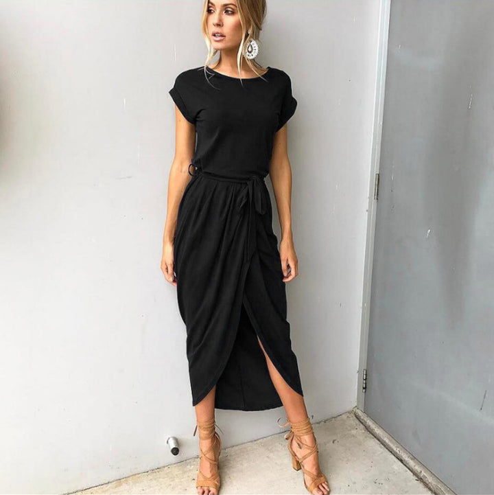 Dame midiklänning med elegant wrap-look och sidofil Mirla-Eva Jonsson