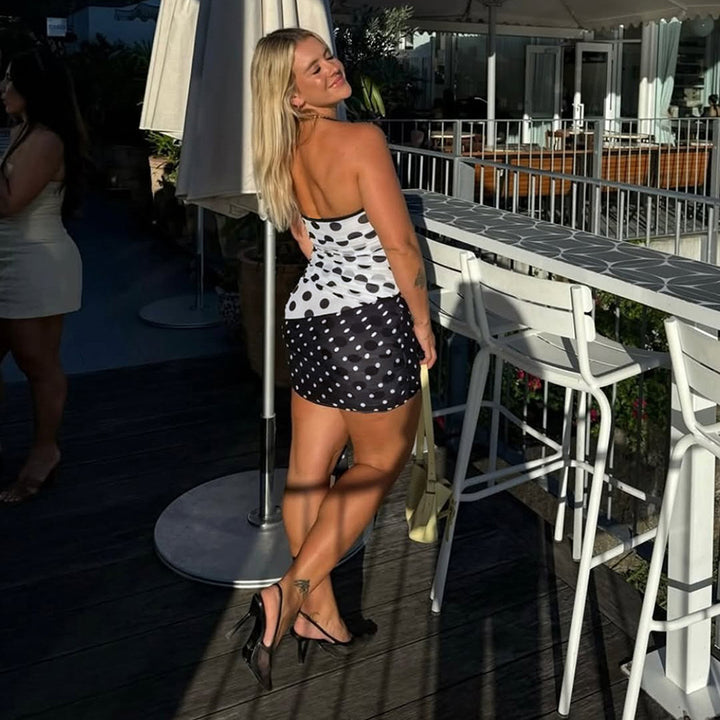 Dame minikläder med asymmetrisk skärning och polka prickar Mirla-Eva Jonsson