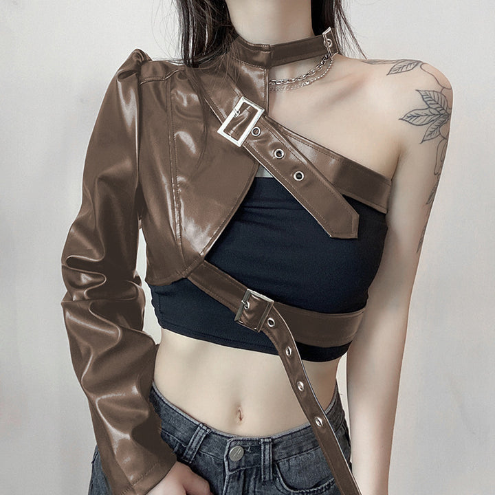 Dame mode - Topp i konstläder med asymmetrisk design Mirla-Eva Jonsson