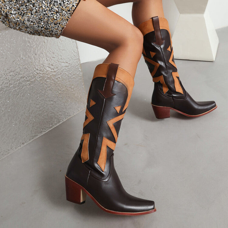 Dame mode cowboy stövlar med grafisk design och hög klack Mirla-Eva Jonsson