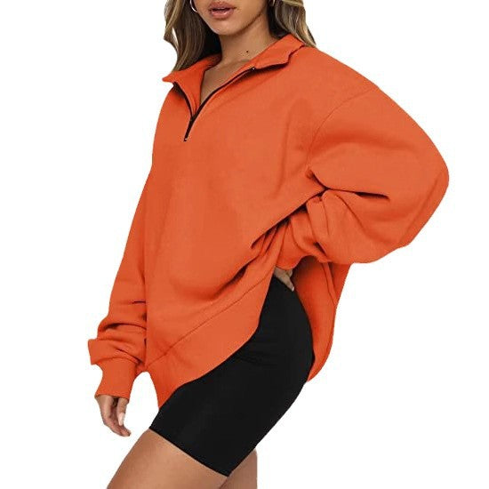 Dame mode oversized tröja med kort dragkedja och avslappnade ärmar Mirla-Eva Jonsson