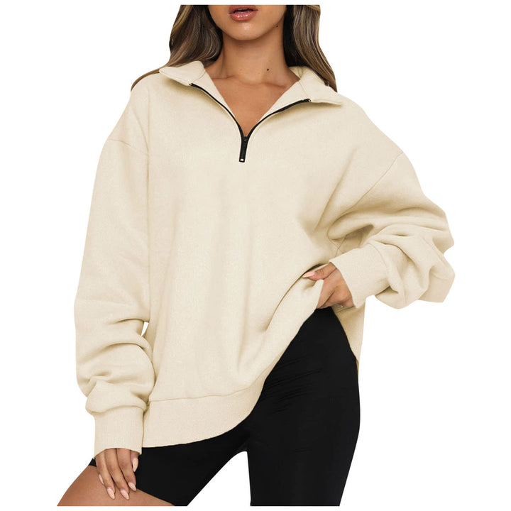 Dame mode oversized tröja med kort dragkedja och avslappnade ärmar Mirla-Eva Jonsson