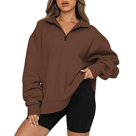 Dame mode oversized tröja med kort dragkedja och avslappnade ärmar Mirla-Eva Jonsson